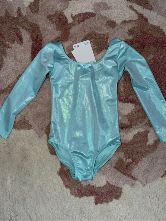 H&M Other - NEW H&M Shimmery Aqua One-Piece Leotard with Bow